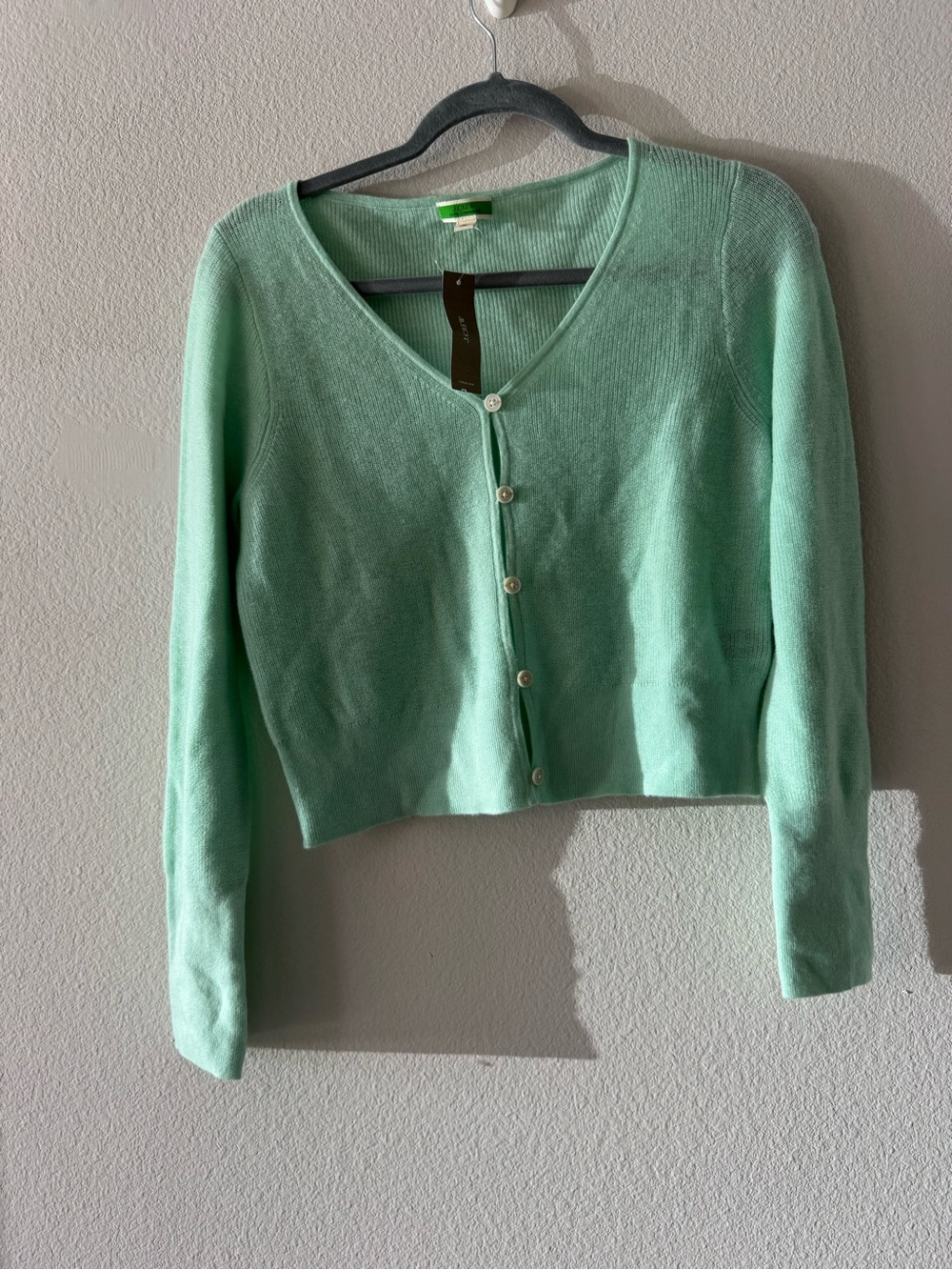 J. Crew Mint Green V-Neck Cropped Cardigan
